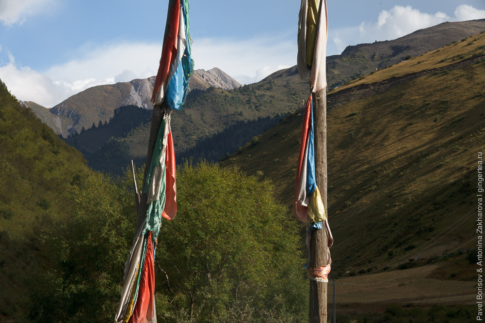 тибетские флажки на шестах