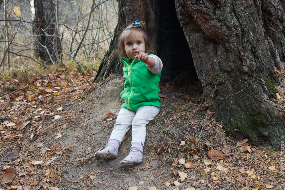 в лесу с маленьким ребенком